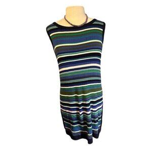 Striped Sleeveless Knit Dress Medium Multicolor By Halogen Cotton Rayon Blend